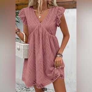 NEW Pink Solid Ruffle Trim Dress